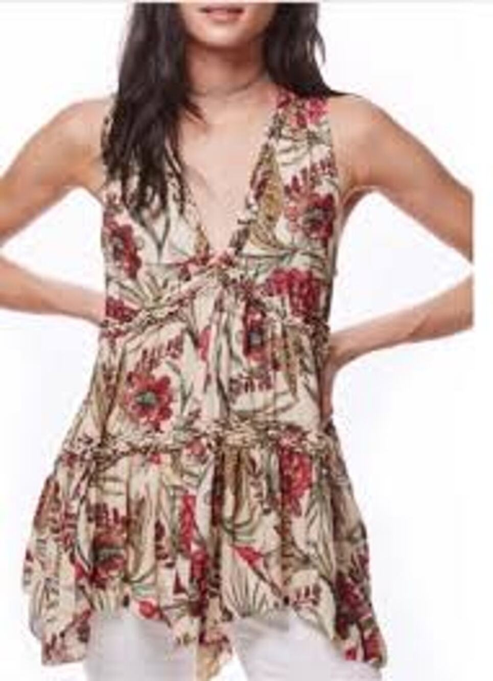Free People Floral Tiered Ruffle Mini Dress Boho Women's Small